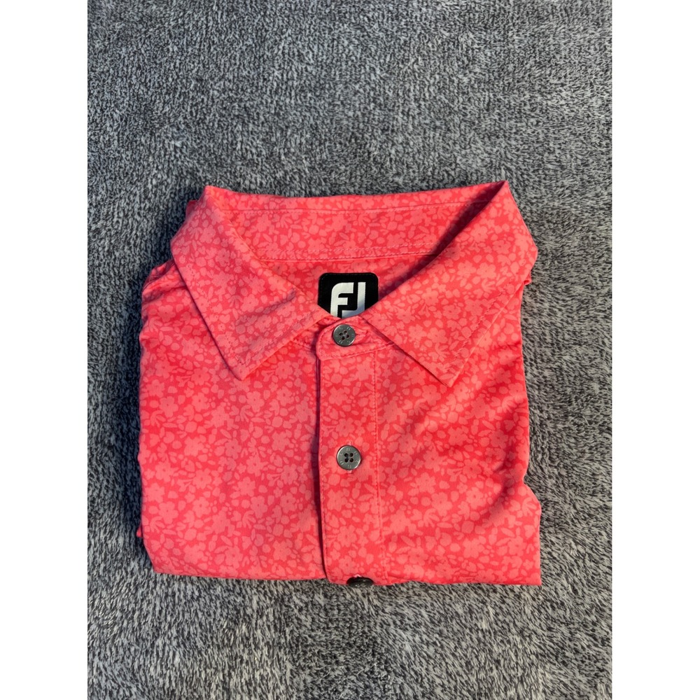 FootJoy Mens Naples Heritage 2023 Floral Golf Polo Shirt Coral Pink Large - Picture 9 of 9